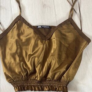 Zara Gold Smocked Crop Camisole
